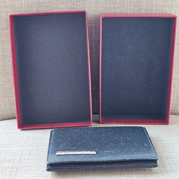 Vintage Cartier Wallet Black Genuine Leather Bifold Card Holdder